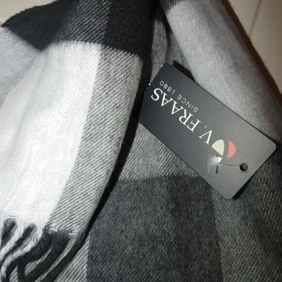 Checkered Scarf Black White Acrylic V. Fraas Germany Womens Fringe - Picture 6 of 7